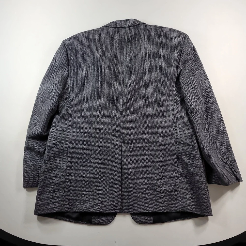 Stafford‎ Tweed Herringbone Sport Coat Mens 46R 46 Grey Black White